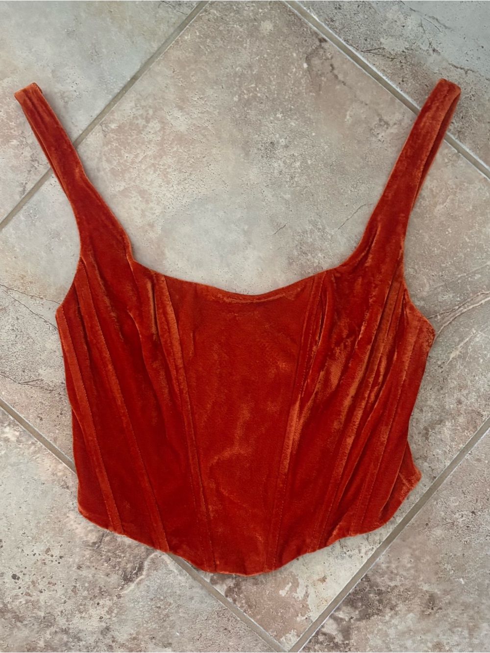 Burnt Orange Velvet Corset Top Et Clet M Boning Square Neck Zip Fall 90s Grunge